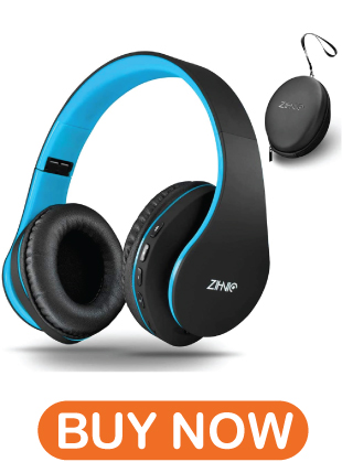 Bluetooth And Wired Stereo Headphones Light Weight for Prolonged Wearing by Zihnic (Black/Blue)