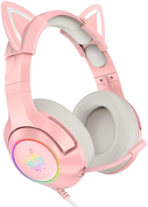 onikuma pink gaming headset with removable cat ears